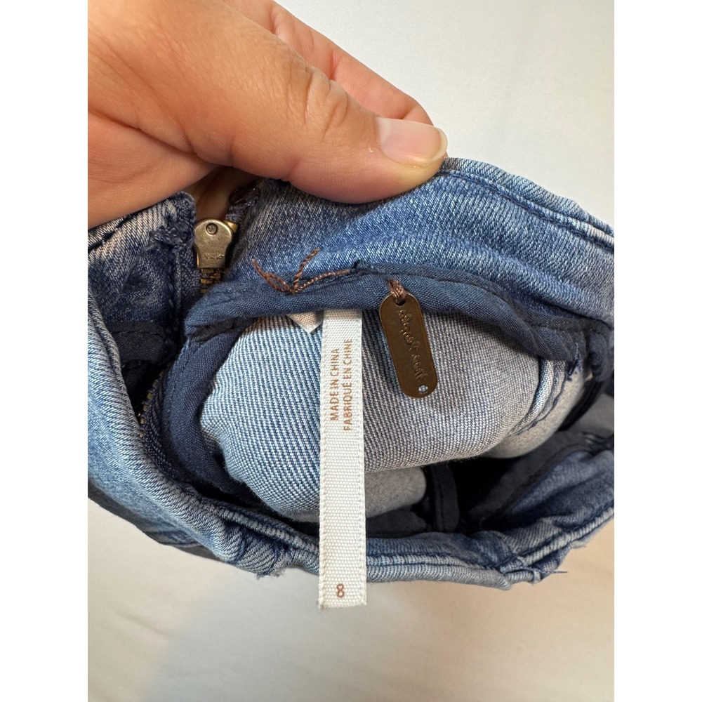 Boho Free People Denim Mini Skirt Womens 8 Blue Medium Wash Seamed Back Zip - Picture 3 of 9